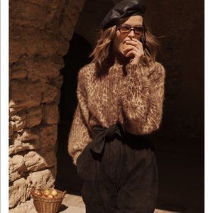 Zimmerman Espionage Mohair Wool Bell Sweater Turtleneck leopard print size 0